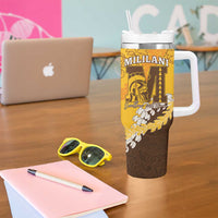 Personalized Mililani Hawaii High School Tumbler With Handle Puakenikeni Lei Hawaiian Pattern - Polynesian Pride