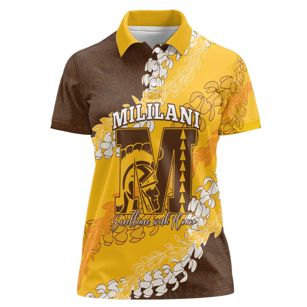 Personalized Mililani Hawaii High School Women Polo Shirt Puakenikeni Lei Hawaiian Pattern - Polynesian Pride
