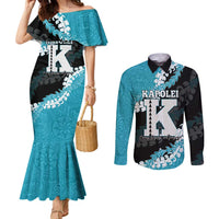Personalized Kapolei Hawaii High School Couples Matching Mermaid Dress and Long Sleeve Button Shirt Puakenikeni Lei Hawaiian Pattern - Polynesian Pride