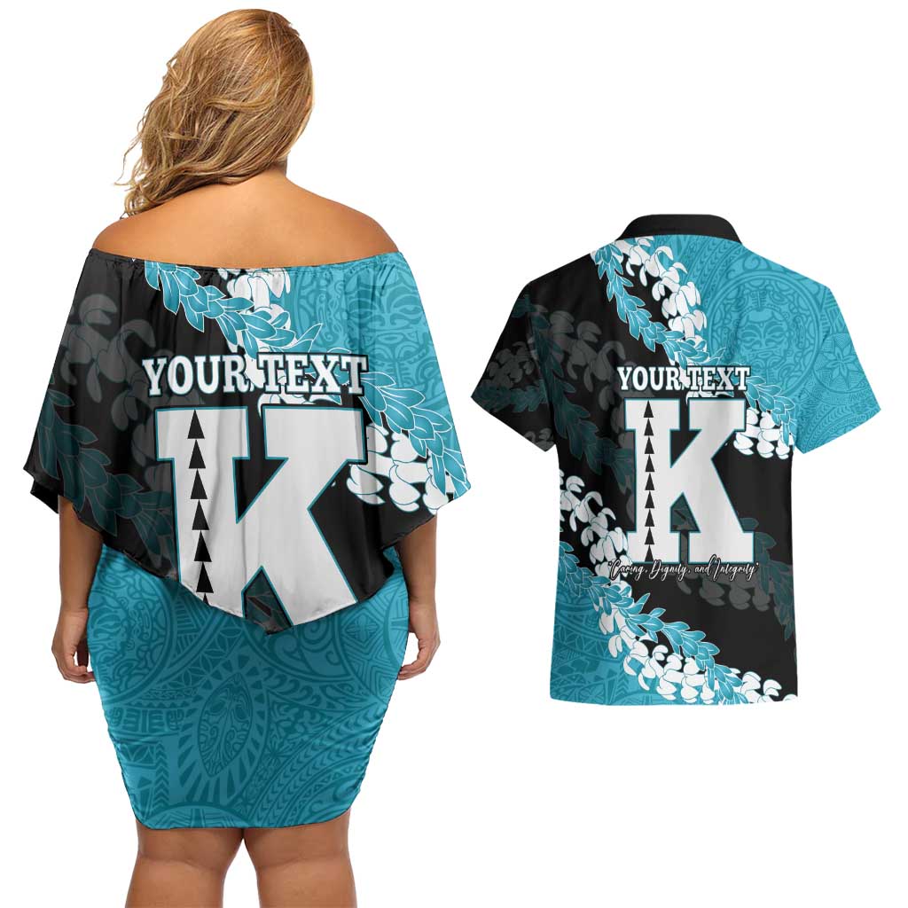 Personalized Kapolei Hawaii High School Couples Matching Off Shoulder Short Dress and Hawaiian Shirt Puakenikeni Lei Hawaiian Pattern - Polynesian Pride