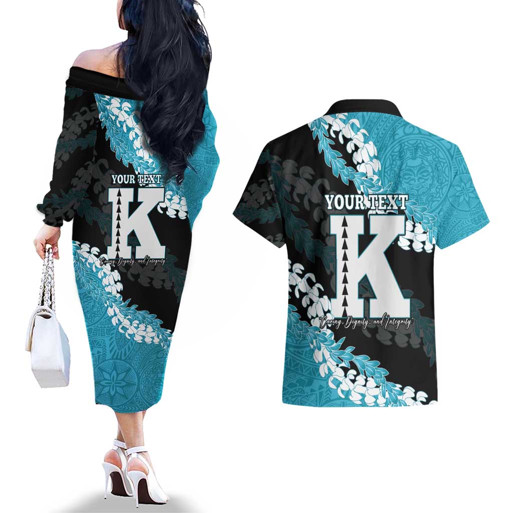 Personalized Kapolei Hawaii High School Couples Matching Off The Shoulder Long Sleeve Dress and Hawaiian Shirt Puakenikeni Lei Hawaiian Pattern - Polynesian Pride