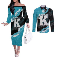 Personalized Kapolei Hawaii High School Couples Matching Off The Shoulder Long Sleeve Dress and Long Sleeve Button Shirt Puakenikeni Lei Hawaiian Pattern - Polynesian Pride