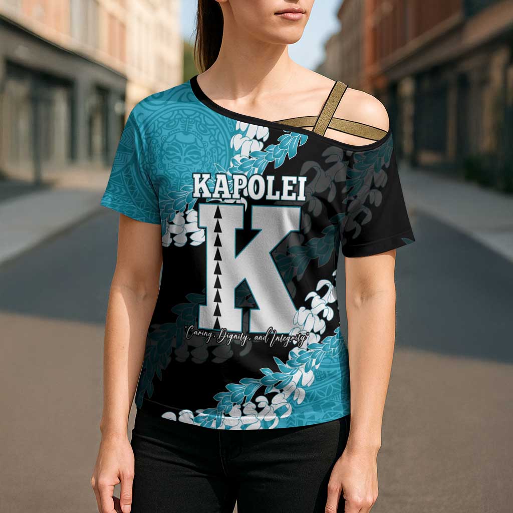 Personalized Kapolei Hawaii High School Cross Shoulder Shirt Puakenikeni Lei Hawaiian Pattern - Polynesian Pride