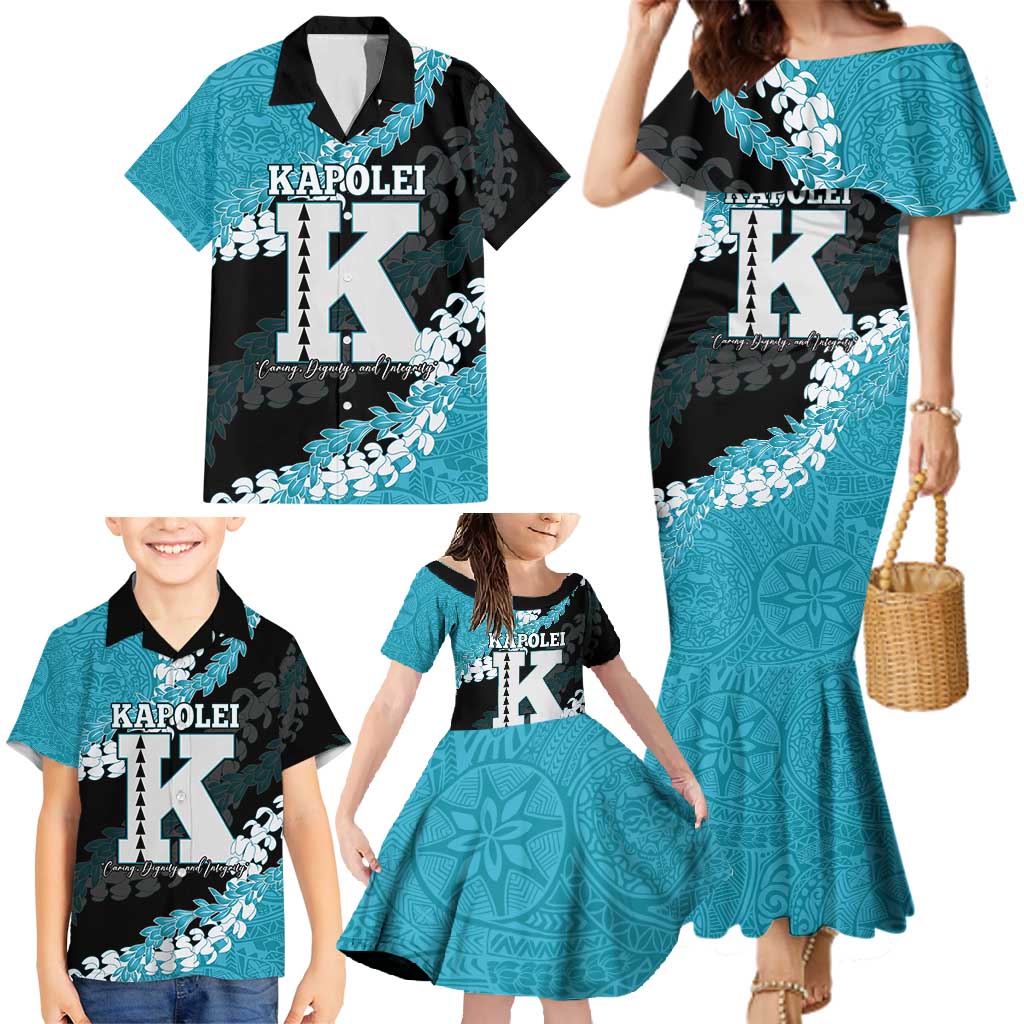 Personalized Kapolei Hawaii High School Family Matching Mermaid Dress and Hawaiian Shirt Puakenikeni Lei Hawaiian Pattern - Polynesian Pride