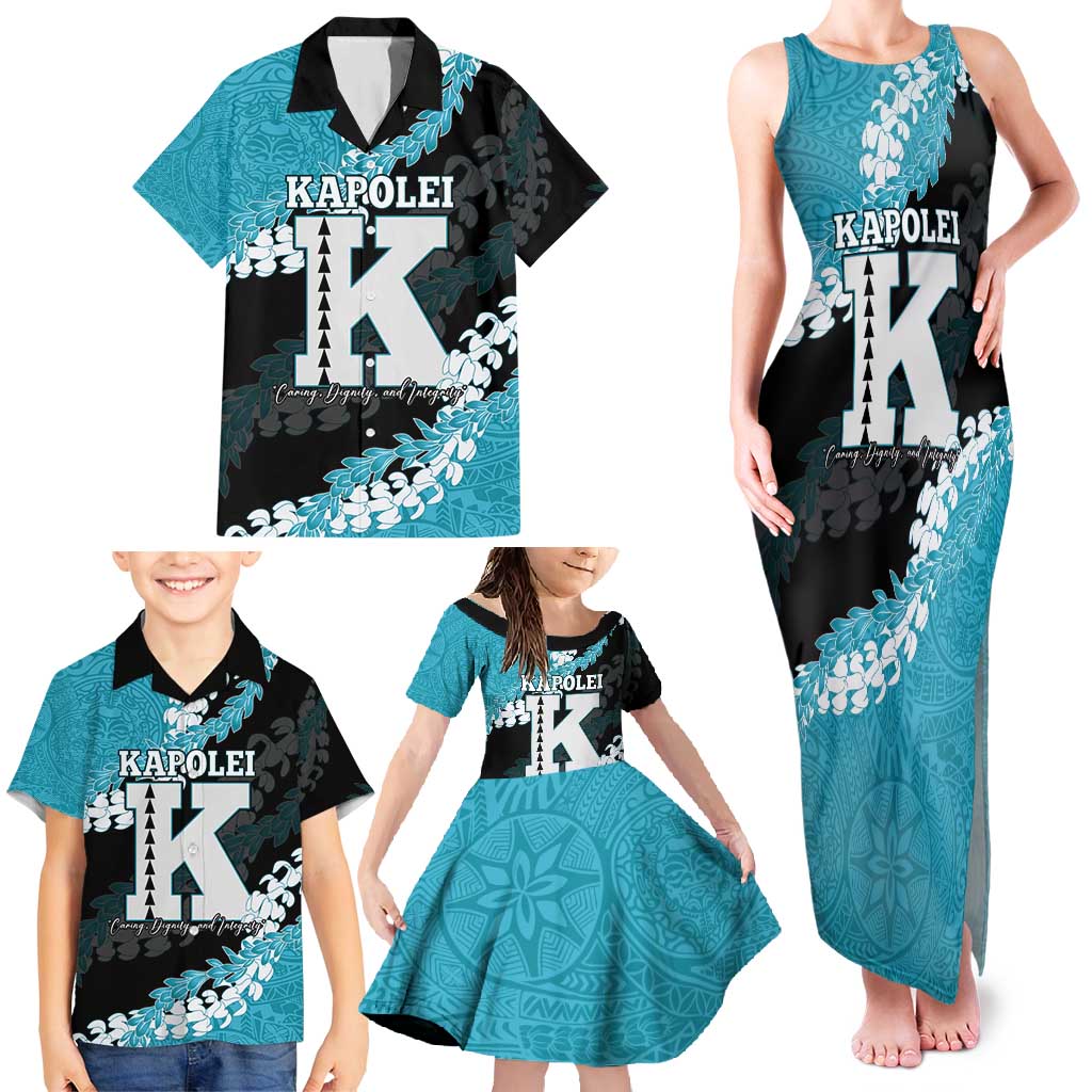 Personalized Kapolei Hawaii High School Family Matching Tank Maxi Dress and Hawaiian Shirt Puakenikeni Lei Hawaiian Pattern - Polynesian Pride