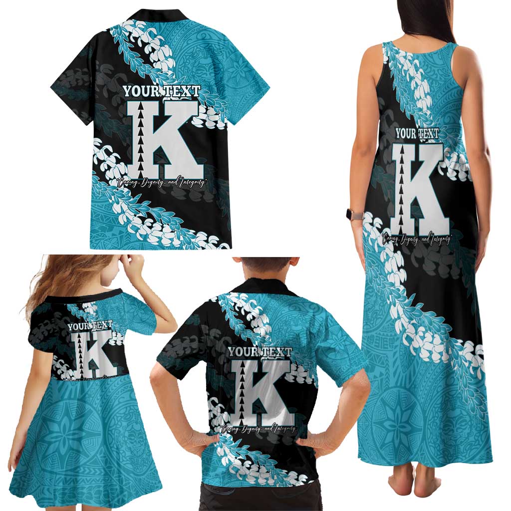 Personalized Kapolei Hawaii High School Family Matching Tank Maxi Dress and Hawaiian Shirt Puakenikeni Lei Hawaiian Pattern - Polynesian Pride