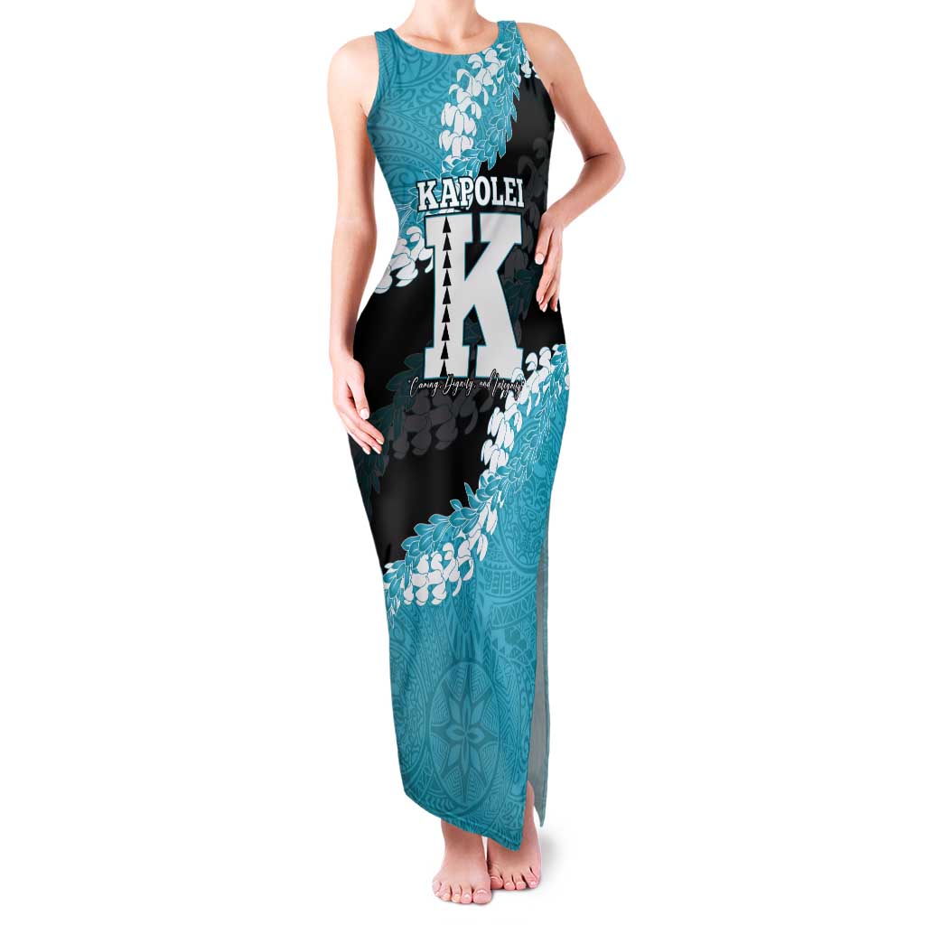 Personalized Kapolei Hawaii High School Family Matching Tank Maxi Dress and Hawaiian Shirt Puakenikeni Lei Hawaiian Pattern - Polynesian Pride