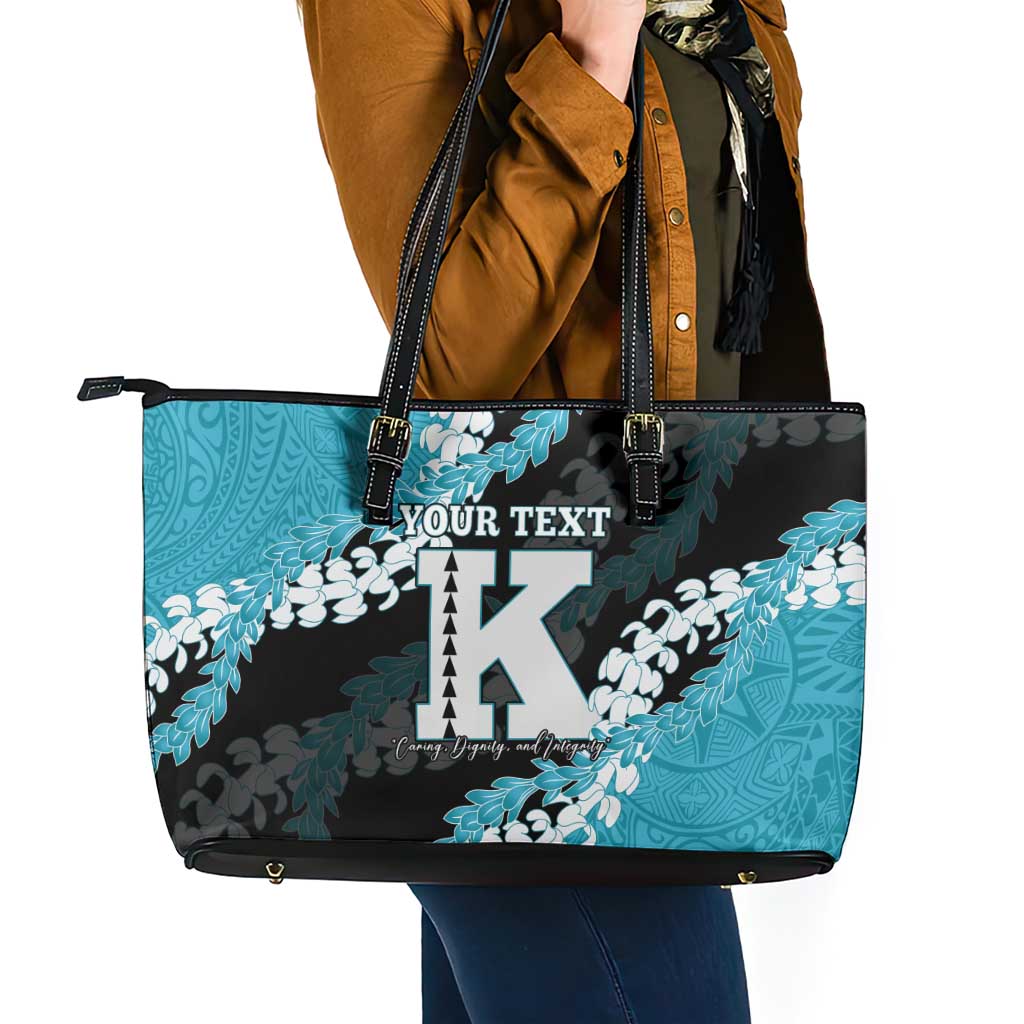 Personalized Kapolei Hawaii High School Leather Tote Bag Puakenikeni Lei Hawaiian Pattern - Polynesian Pride