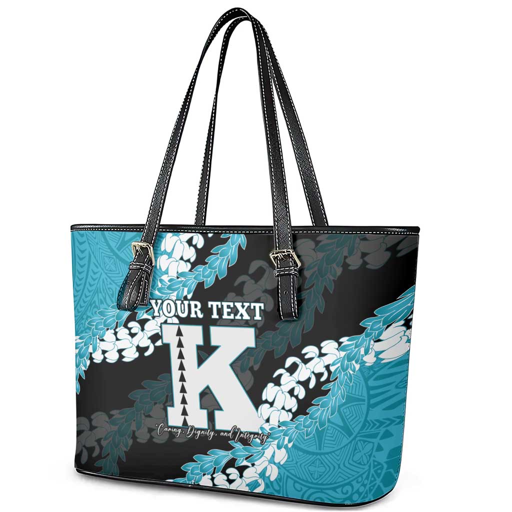 Personalized Kapolei Hawaii High School Leather Tote Bag Puakenikeni Lei Hawaiian Pattern - Polynesian Pride