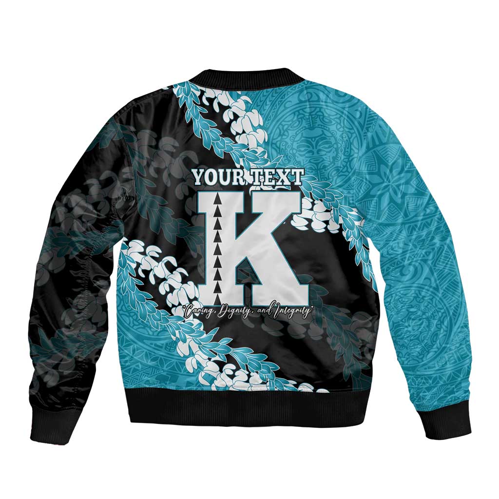 Personalized Kapolei Hawaii High School Sleeve Zip Bomber Jacket Puakenikeni Lei Hawaiian Pattern - Polynesian Pride
