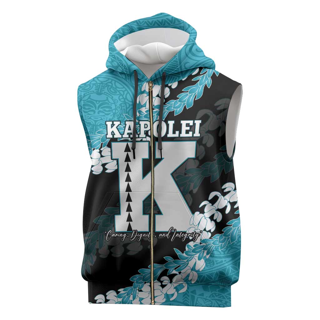Personalized Kapolei Hawaii High School Sleeveless Zip Hoodie Puakenikeni Lei Hawaiian Pattern - Polynesian Pride