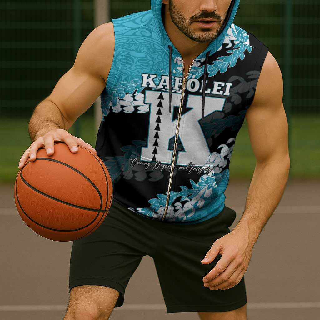 Personalized Kapolei Hawaii High School Sleeveless Zip Hoodie Puakenikeni Lei Hawaiian Pattern - Polynesian Pride