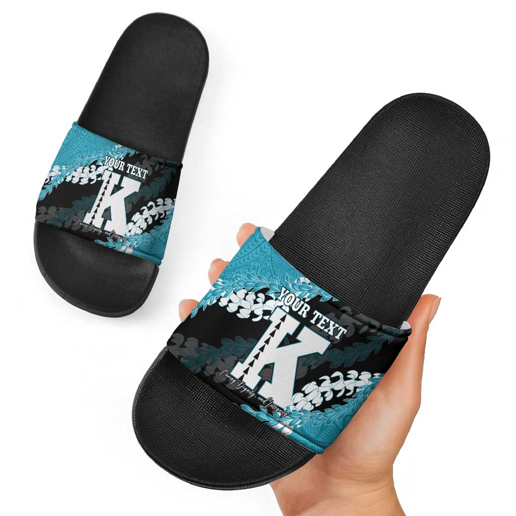 Personalized Kapolei Hawaii High School Slide Sandals Puakenikeni Lei Hawaiian Pattern - Polynesian Pride