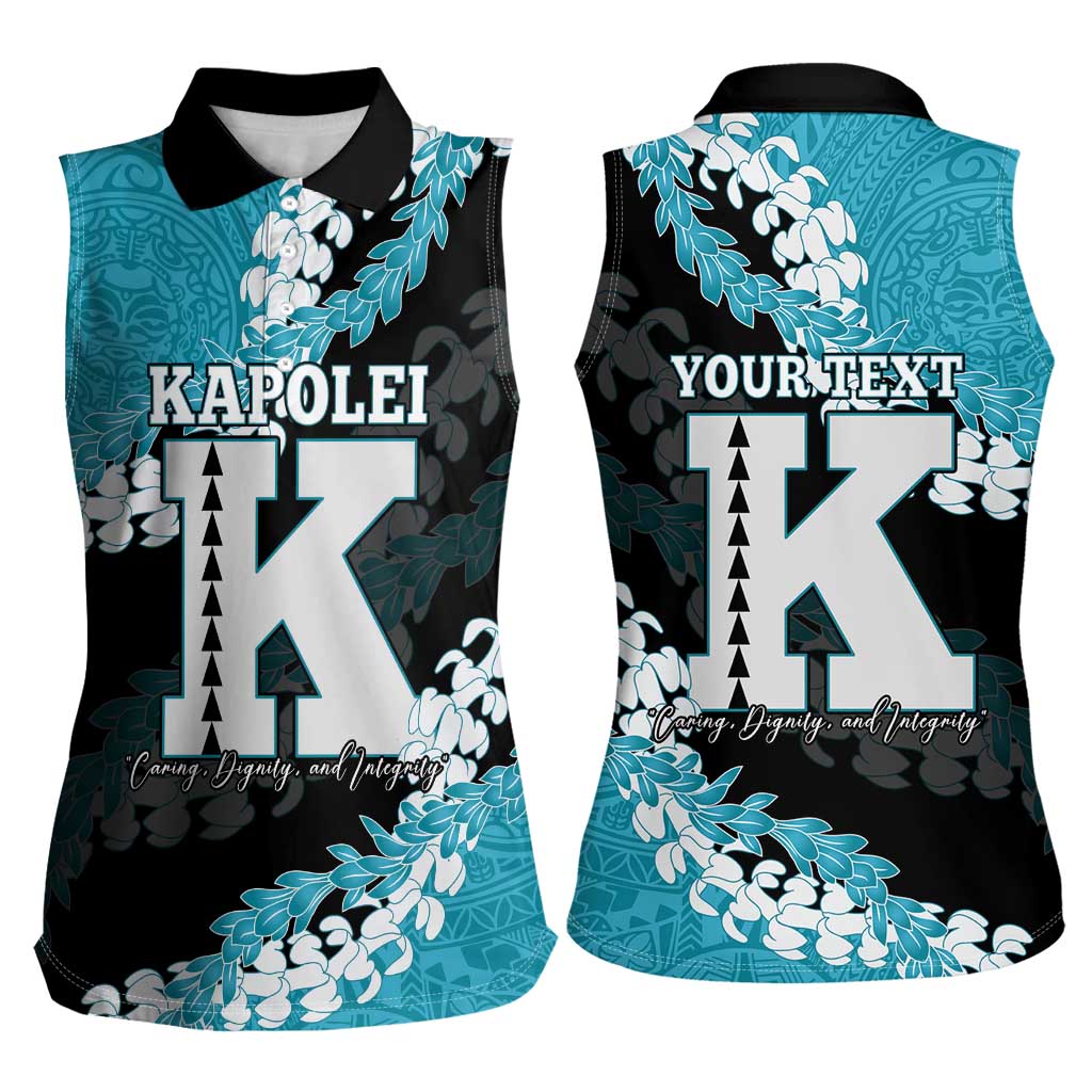 Personalized Kapolei Hawaii High School Women Sleeveless Polo Shirt Puakenikeni Lei Hawaiian Pattern - Polynesian Pride