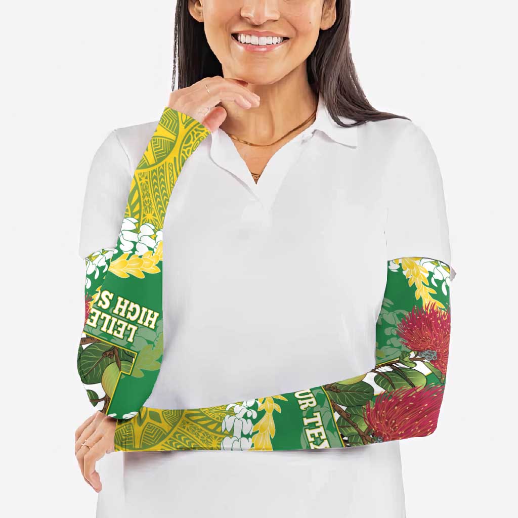 Personalized Leilehua Hawaii High School Arm Sleeves Puakenikeni Lei Hawaiian Pattern - Polynesian Pride