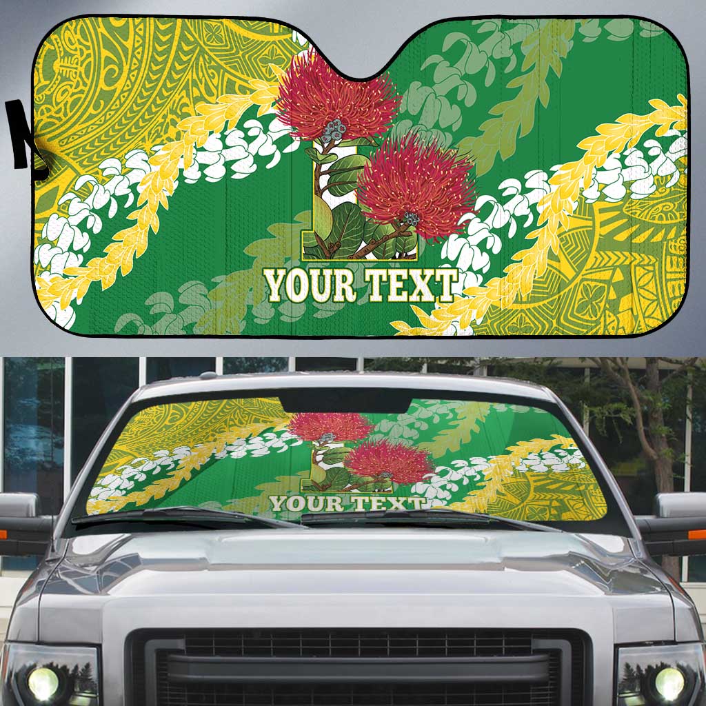 Personalized Leilehua Hawaii High School Auto Sun Shade Puakenikeni Lei Hawaiian Pattern - Polynesian Pride