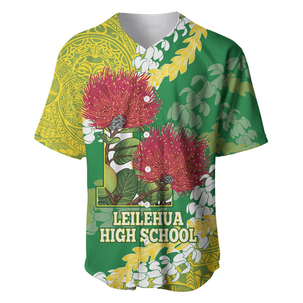Personalized Leilehua Hawaii High School Baseball Jersey Puakenikeni Lei Hawaiian Pattern - Polynesian Pride