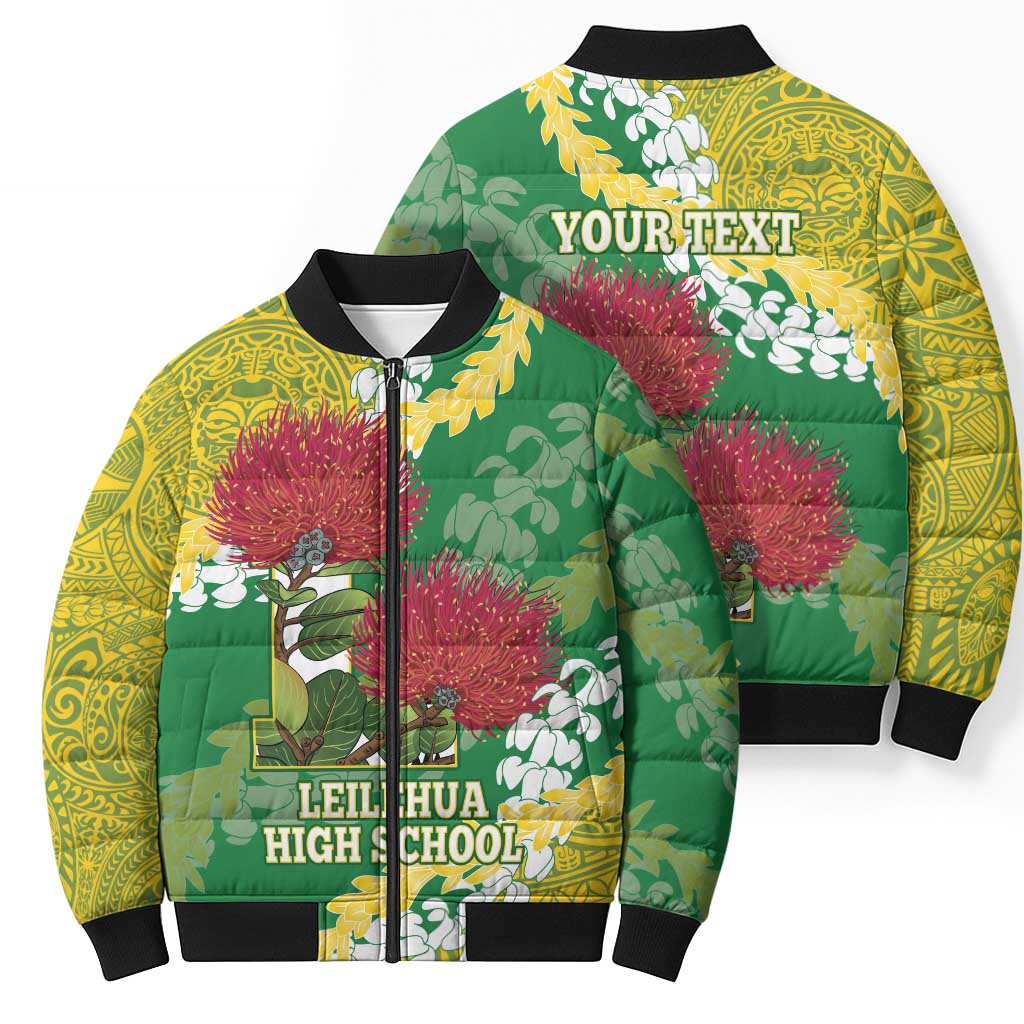 Personalized Leilehua Hawaii High School Bomber Puffer Jacket Puakenikeni Lei Hawaiian Pattern - Polynesian Pride