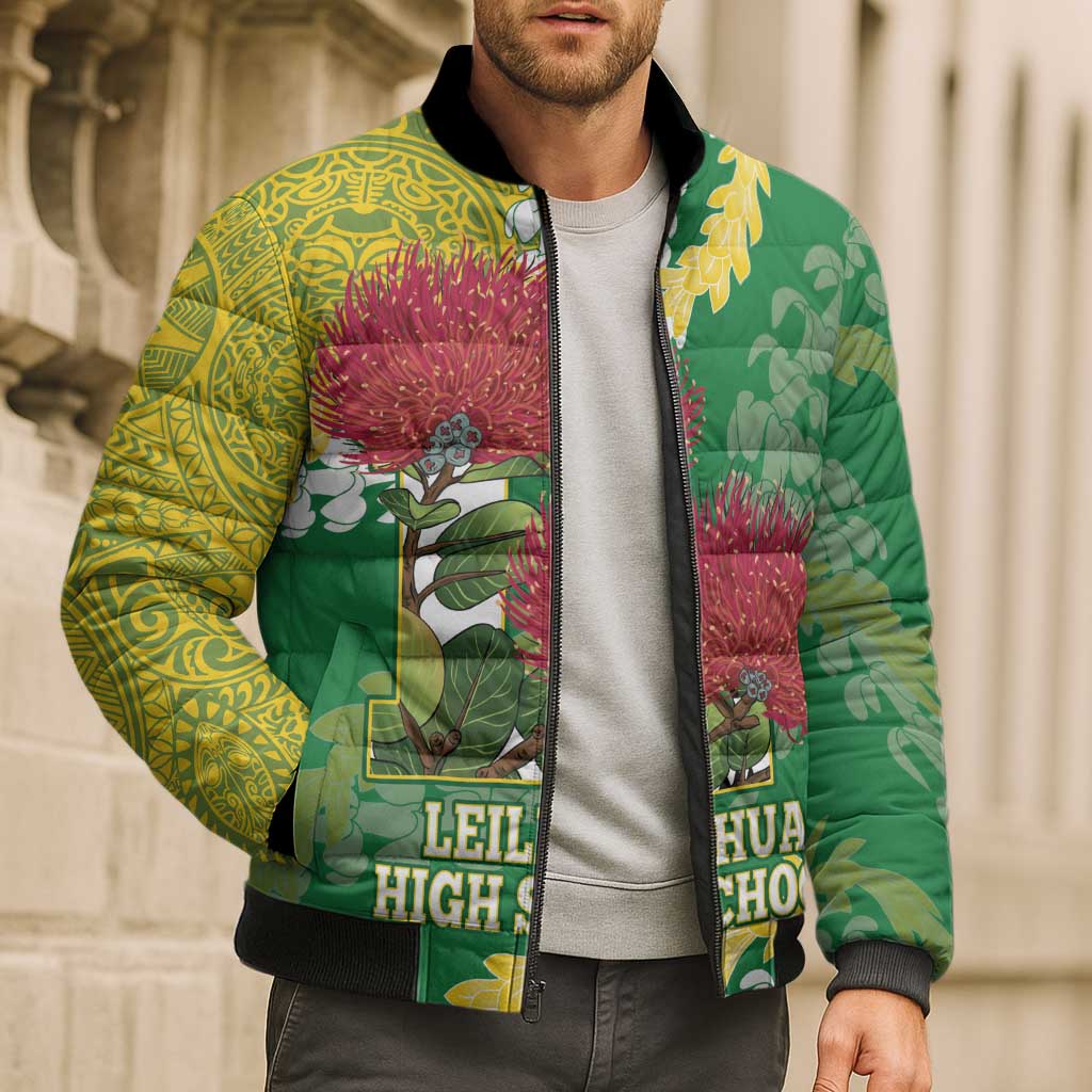 Personalized Leilehua Hawaii High School Bomber Puffer Jacket Puakenikeni Lei Hawaiian Pattern - Polynesian Pride