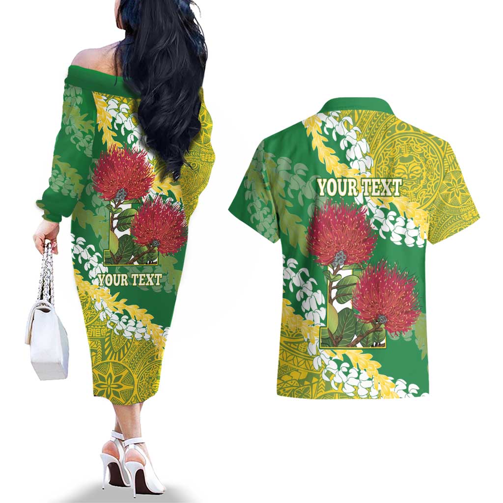 Personalized Leilehua Hawaii High School Couples Matching Off The Shoulder Long Sleeve Dress and Hawaiian Shirt Puakenikeni Lei Hawaiian Pattern - Polynesian Pride