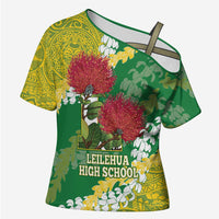 Personalized Leilehua Hawaii High School Cross Shoulder Shirt Puakenikeni Lei Hawaiian Pattern - Polynesian Pride