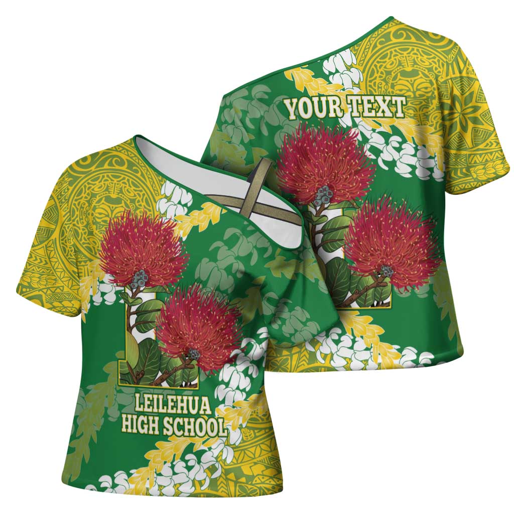 Personalized Leilehua Hawaii High School Cross Shoulder Shirt Puakenikeni Lei Hawaiian Pattern - Polynesian Pride