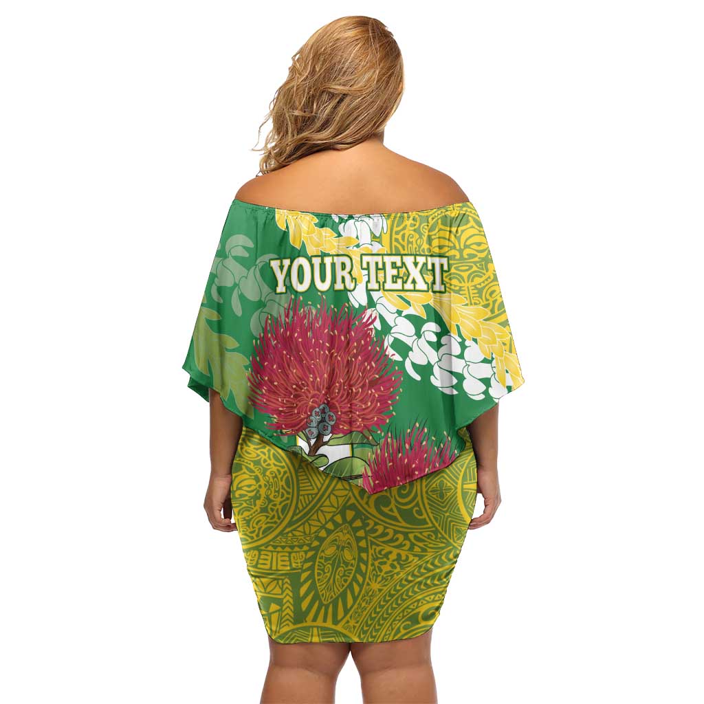 Personalized Leilehua Hawaii High School Family Matching Off Shoulder Short Dress and Hawaiian Shirt Puakenikeni Lei Hawaiian Pattern - Polynesian Pride