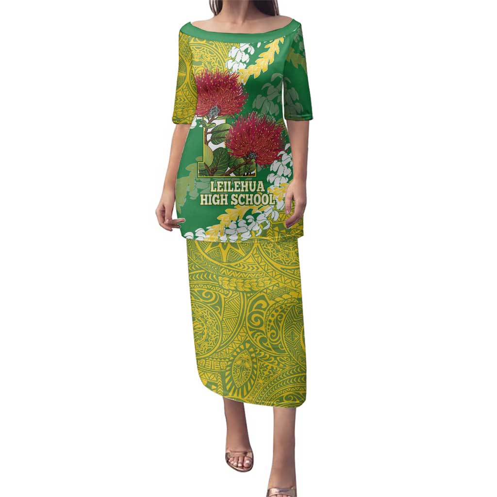 Personalized Leilehua Hawaii High School Family Matching Puletasi and Hawaiian Shirt Puakenikeni Lei Hawaiian Pattern - Polynesian Pride