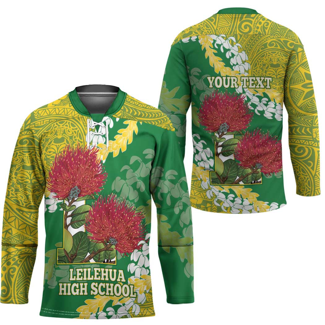 Personalized Leilehua Hawaii High School Hockey Jersey Puakenikeni Lei Hawaiian Pattern - Polynesian Pride