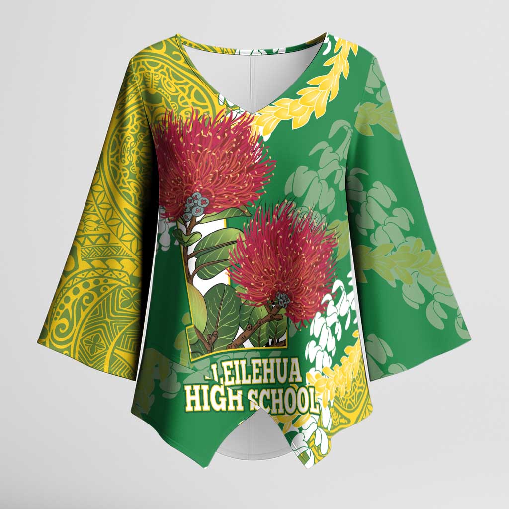 Personalized Leilehua Hawaii High School Kimono Sleeve Blouse Puakenikeni Lei Hawaiian Pattern - Polynesian Pride