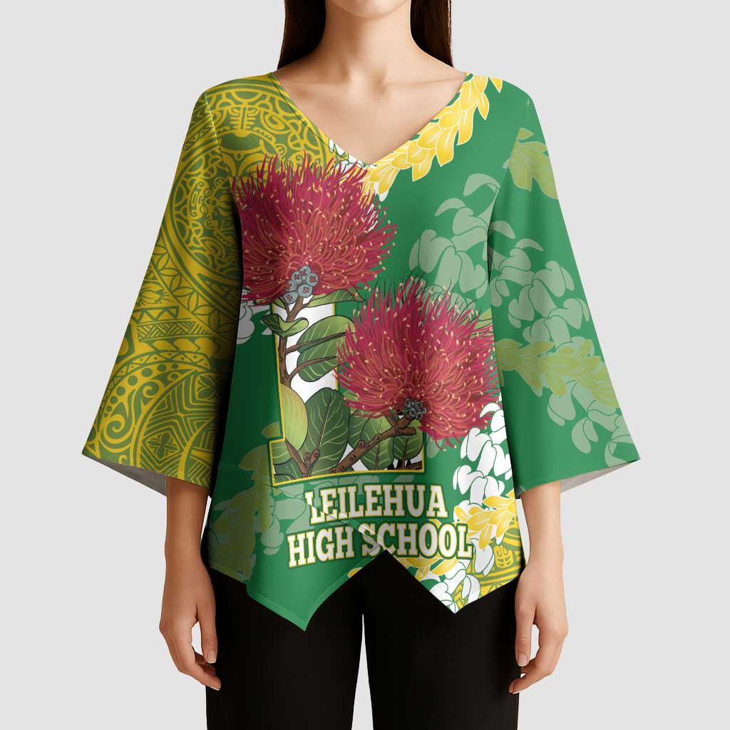 Personalized Leilehua Hawaii High School Kimono Sleeve Blouse Puakenikeni Lei Hawaiian Pattern - Polynesian Pride