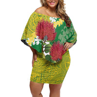 Personalized Leilehua Hawaii High School Off Shoulder Short Dress Puakenikeni Lei Hawaiian Pattern - Polynesian Pride