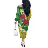 Personalized Leilehua Hawaii High School Off The Shoulder Long Sleeve Dress Puakenikeni Lei Hawaiian Pattern - Polynesian Pride