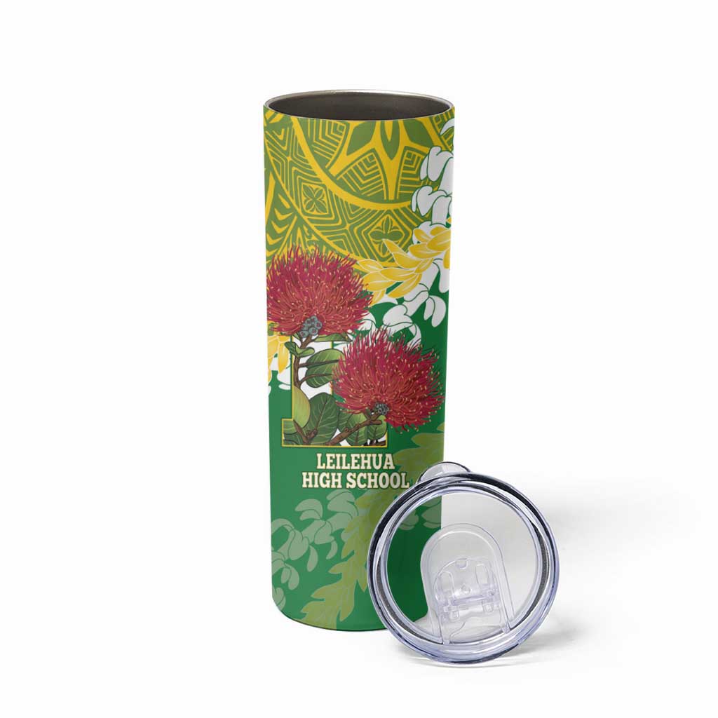 Personalized Leilehua Hawaii High School Skinny Tumbler Puakenikeni Lei Hawaiian Pattern - Polynesian Pride