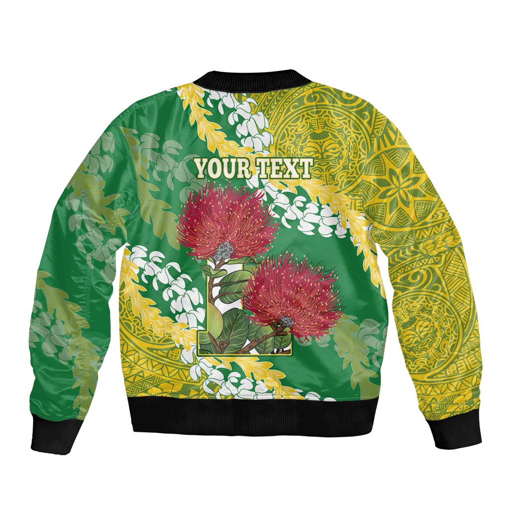 Personalized Leilehua Hawaii High School Sleeve Zip Bomber Jacket Puakenikeni Lei Hawaiian Pattern - Polynesian Pride