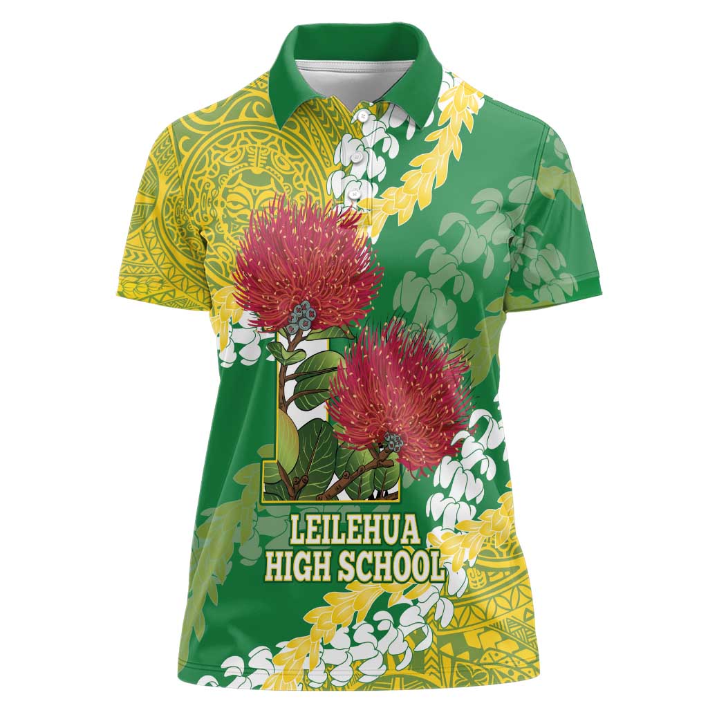 Personalized Leilehua Hawaii High School Women Polo Shirt Puakenikeni Lei Hawaiian Pattern - Polynesian Pride