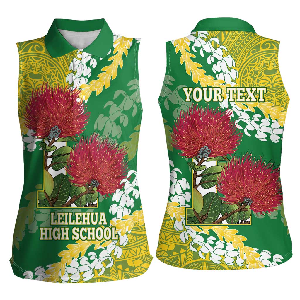 Personalized Leilehua Hawaii High School Women Sleeveless Polo Shirt Puakenikeni Lei Hawaiian Pattern - Polynesian Pride