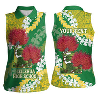 Personalized Leilehua Hawaii High School Women Sleeveless Polo Shirt Puakenikeni Lei Hawaiian Pattern - Polynesian Pride
