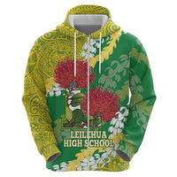 Personalized Leilehua Hawaii High School Zip Hoodie Puakenikeni Lei Hawaiian Pattern - Polynesian Pride