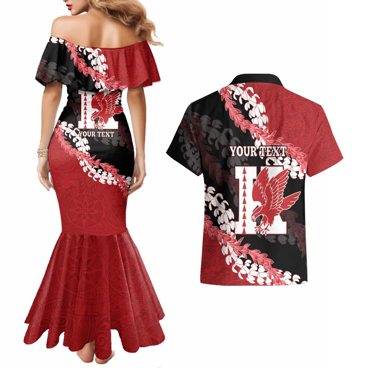 Personalized Kalani Hawaii High School Couples Matching Mermaid Dress and Hawaiian Shirt Puakenikeni Lei Hawaiian Pattern - Polynesian Pride