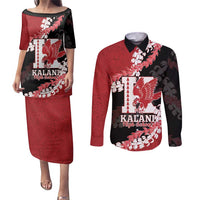 Personalized Kalani Hawaii High School Couples Matching Puletasi and Long Sleeve Button Shirt Puakenikeni Lei Hawaiian Pattern - Polynesian Pride