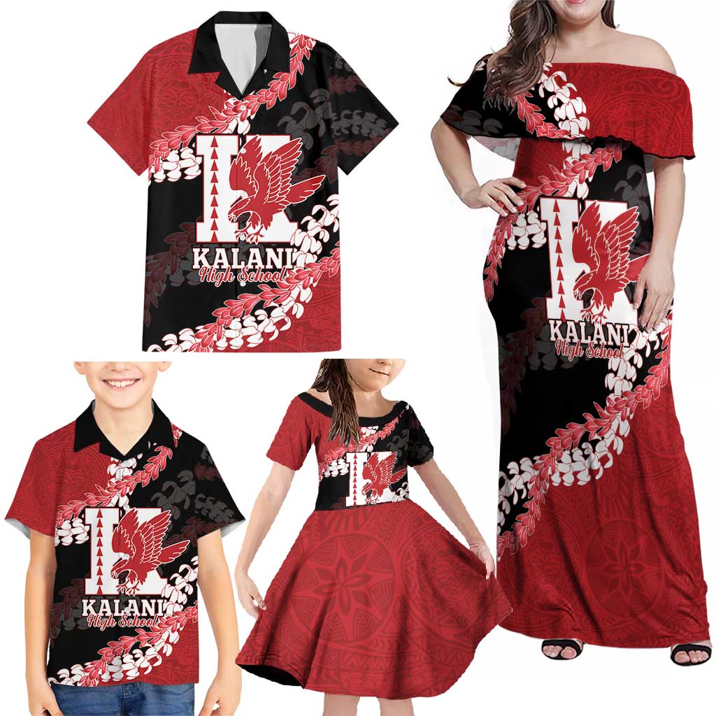 Personalized Kalani Hawaii High School Family Matching Off Shoulder Maxi Dress and Hawaiian Shirt Puakenikeni Lei Hawaiian Pattern - Polynesian Pride