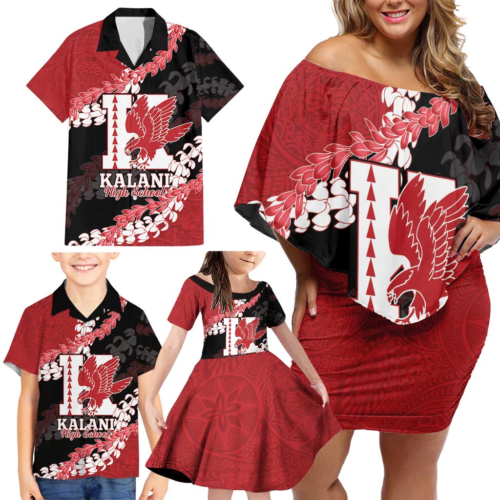 Personalized Kalani Hawaii High School Family Matching Off Shoulder Short Dress and Hawaiian Shirt Puakenikeni Lei Hawaiian Pattern - Polynesian Pride