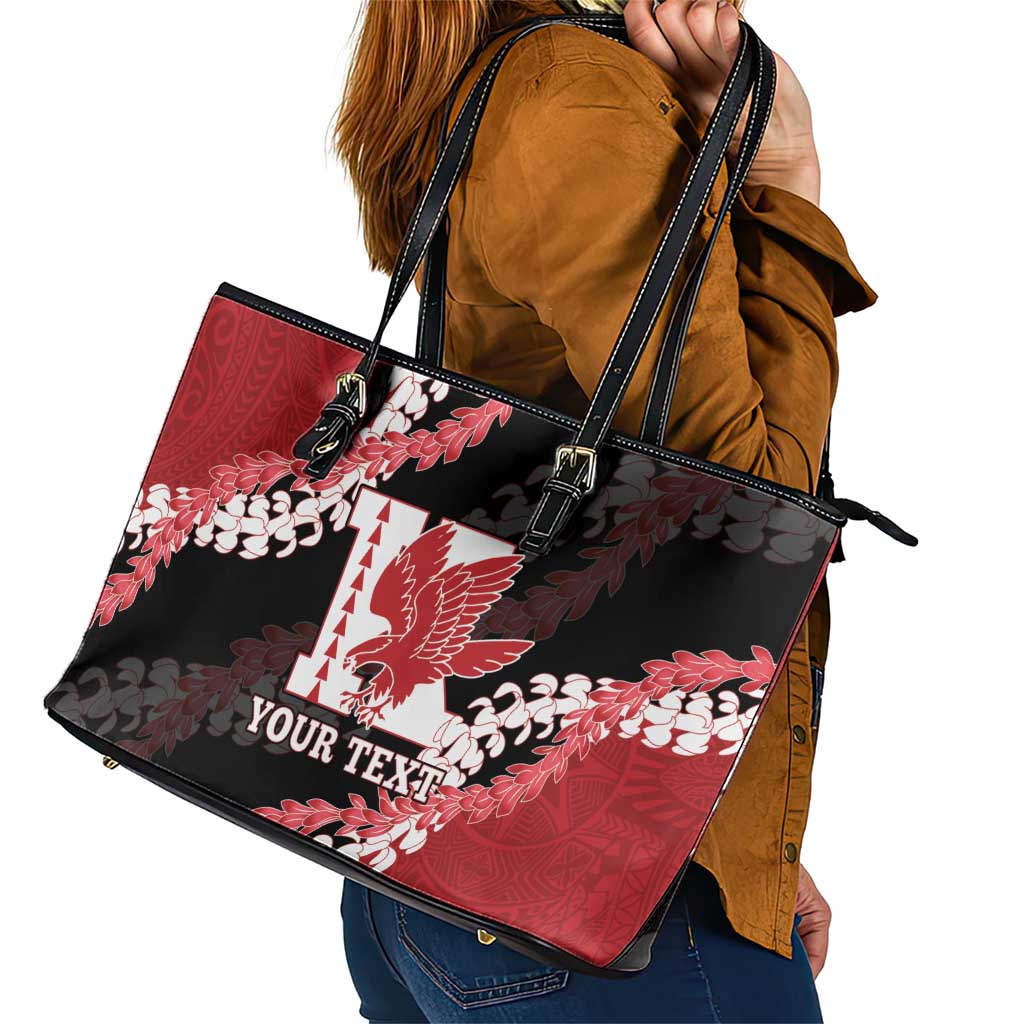 Personalized Kalani Hawaii High School Leather Tote Bag Puakenikeni Lei Hawaiian Pattern - Polynesian Pride