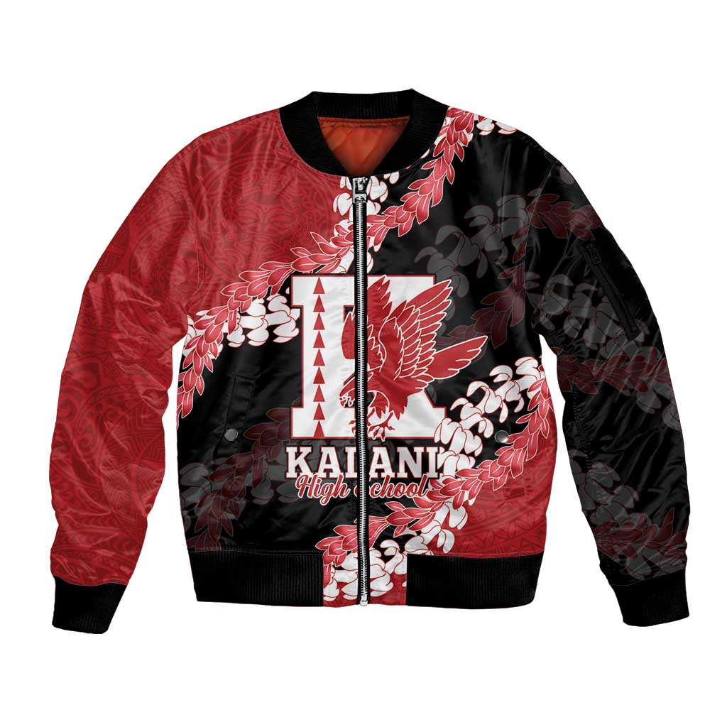 Personalized Kalani Hawaii High School Sleeve Zip Bomber Jacket Puakenikeni Lei Hawaiian Pattern - Polynesian Pride