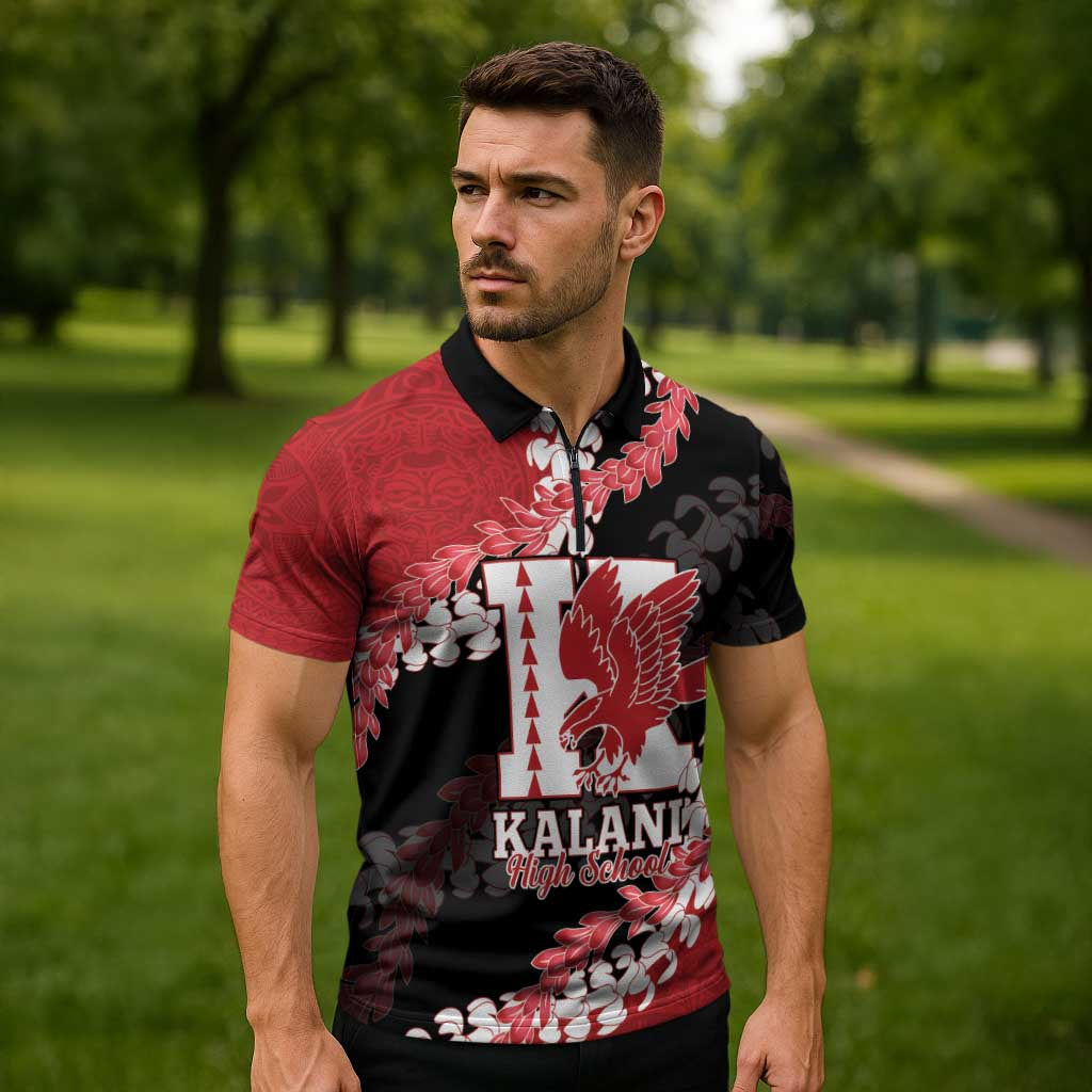 Personalized Kalani Hawaii High School Zipper Polo Shirt Puakenikeni Lei Hawaiian Pattern - Polynesian Pride