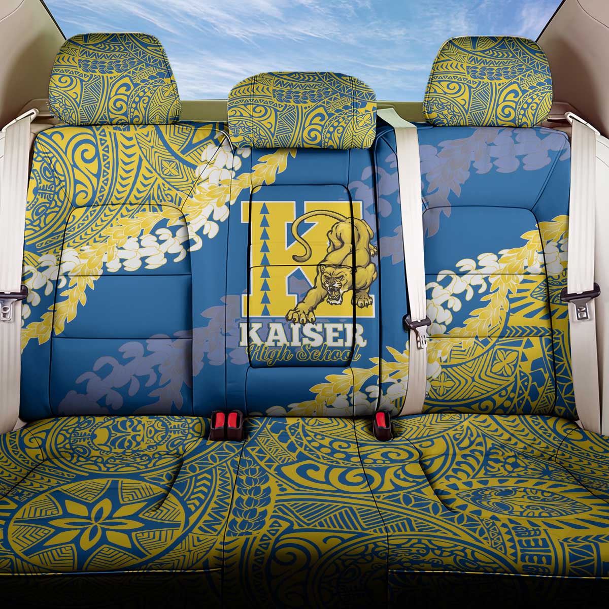 Kaiser Hawaii High School Back Car Seat Cover Puakenikeni Lei Hawaiian Pattern - Polynesian Pride