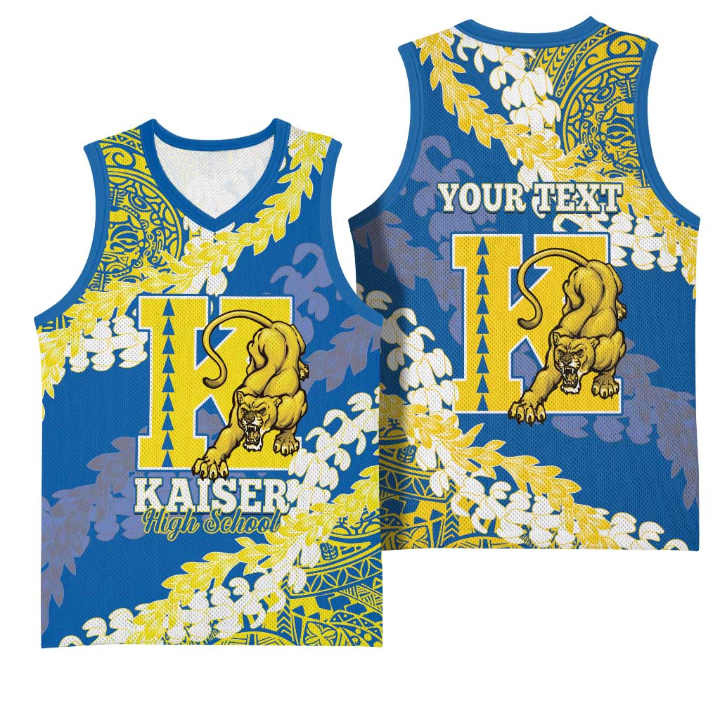 Personalized Kaiser Hawaii High School Basketball Jersey Puakenikeni Lei Hawaiian Pattern - Polynesian Pride