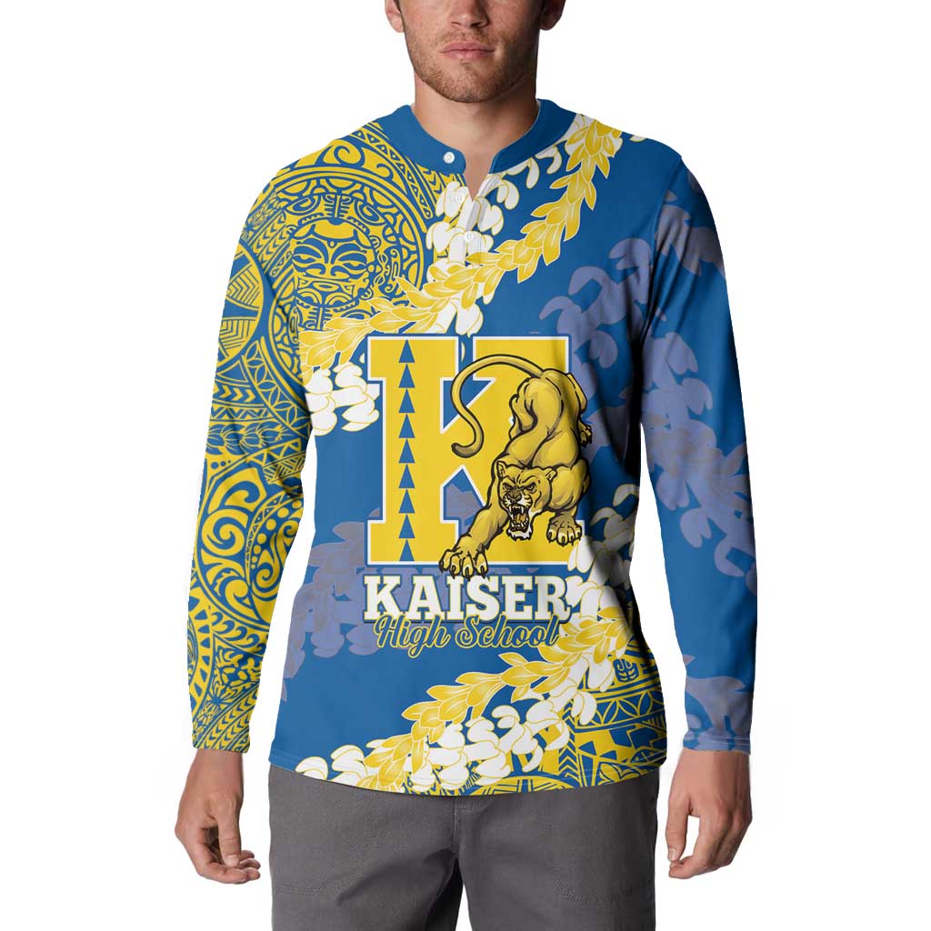 Personalized Kaiser Hawaii High School Button Sweatshirt Puakenikeni Lei Hawaiian Pattern - Polynesian Pride