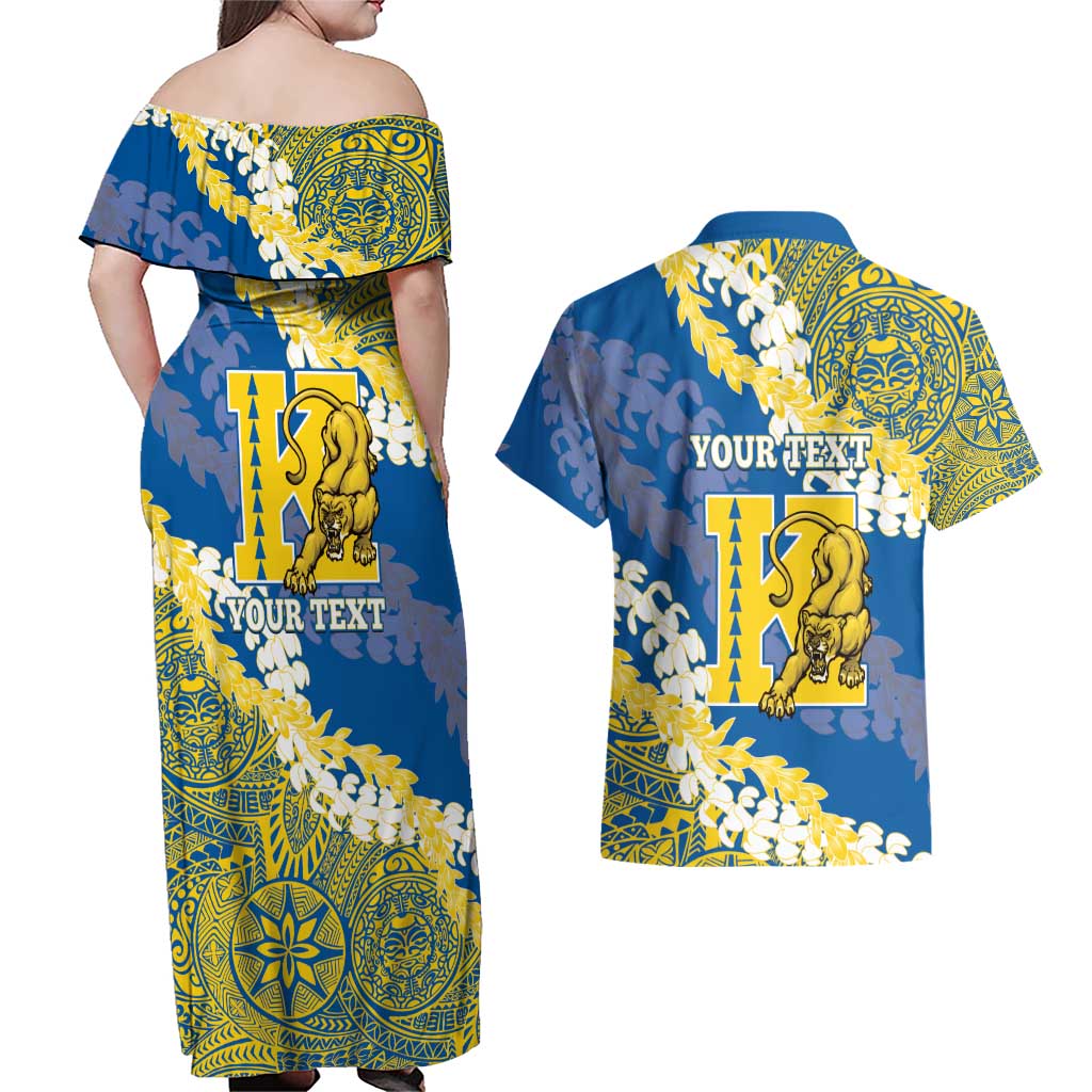 Personalized Kaiser Hawaii High School Couples Matching Off Shoulder Maxi Dress and Hawaiian Shirt Puakenikeni Lei Hawaiian Pattern - Polynesian Pride